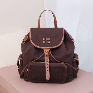 【PURPLE】미우미우 캔버스 가죽 백팩 라지 5BZ042