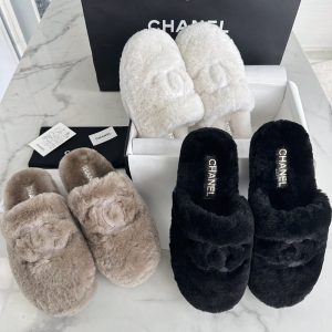 【TJ공장】샤넬 25B CC 로고 퍼 뮬 슬리퍼（터보）