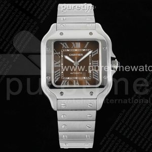AF공장 까르띠에 산토스 미디움 브라운다이얼 브레이슬릿 Santos de Cartier 35mm SS AF 1_1 Best Edition Brown Dial on SS SmartLinks Bracelet MIYOTA 9015