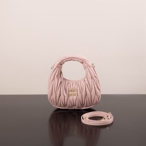 【PURPLE】미우미우 완더 마테라쎄 나파 가죽 호보 미니 백 핑크 5BP078