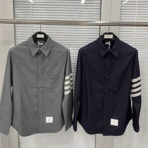 【TJ공장】톰브라운 울 스냅 프론트 사선완장 셔츠（터보）