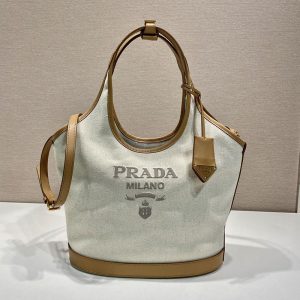 【진핀】 프라다 리넨 레더 토트백 미디엄 1BG471