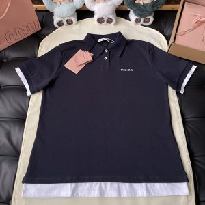 미우미우 로고 코튼 레이어드 폴로 셔츠