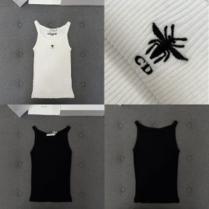 【TJ공장】디올 비 자수 리브드 코튼 저지 탱크 탑 （터보）