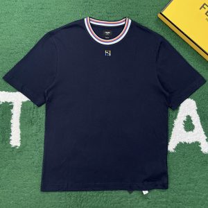【잔디집】펜디 FF 로고 멀티 컬러 스트라이프 크루넥 코튼 티셔츠（레어）
