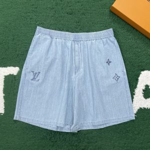 【잔디집】루이비통 엠브로이더드 시그니처 샴브레이 숏 팬츠（레어）