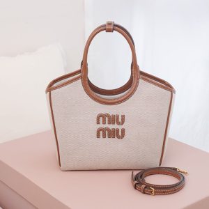 【PURPLE】미우미우 아이비 캔버스 백 베이지 5BA284