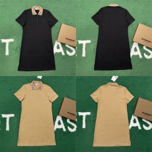【잔디집】버버리 체크 카라 코튼 피케 폴로 셔츠 드레스 （레어）