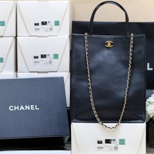 【SY】샤넬 26A 스몰 카바스 쇼핑백 블랙 카프스킨 골드 메탈