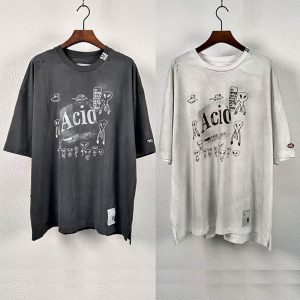 메종 미하라 야스히로 에시드 레터링 디스트레스드 반팔 티셔츠