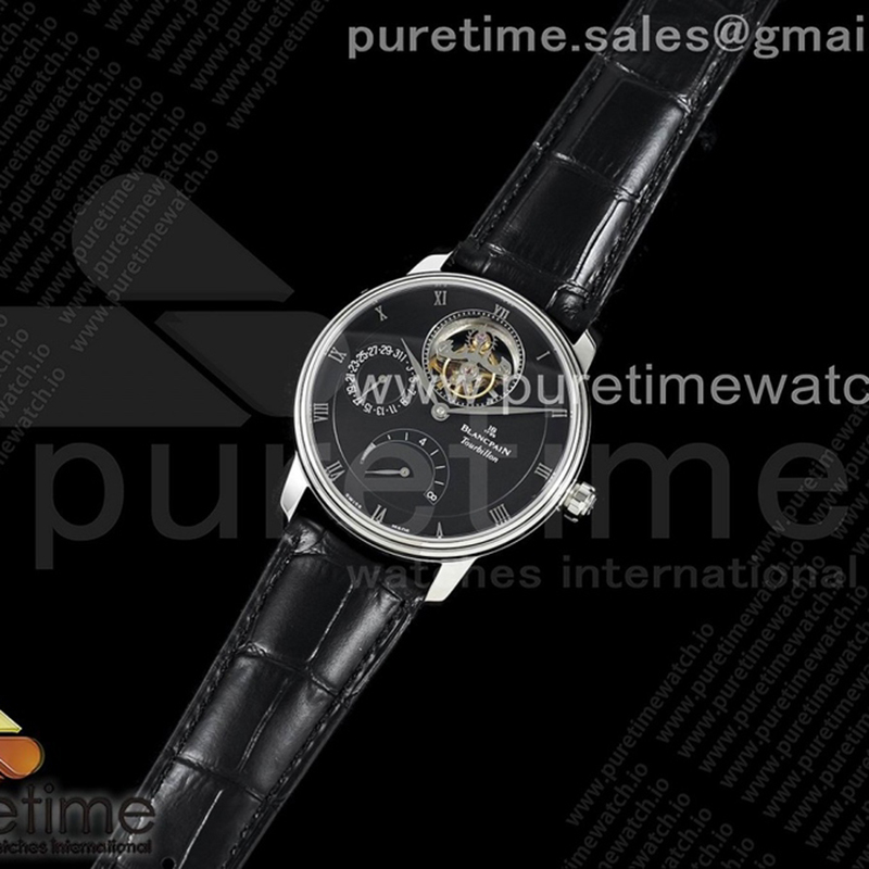 JB공장 블랑팡 V2 빌레레 뚜르비용 블랙다이얼 가죽스트랩 Villeret Tourbillon SS Real PR JBF Best Edition Black Dial on Black Leather Strap V2