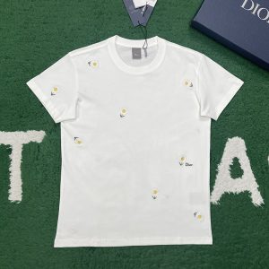 【잔디집】디올 데이지 자수 캐주얼 코튼 저지 티셔츠（레어）