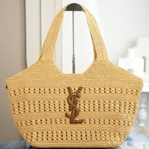 생로랑 라피아 ICARE 미디엄 백 베이지 868748