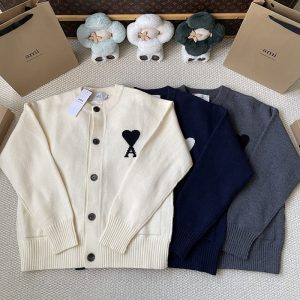 아미 빅 하트 로고 울 가디건