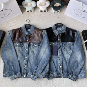 프라다 레더 믹스 데님 자켓