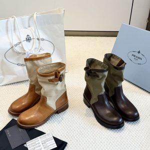 프라다 레더 캔버스 부츠